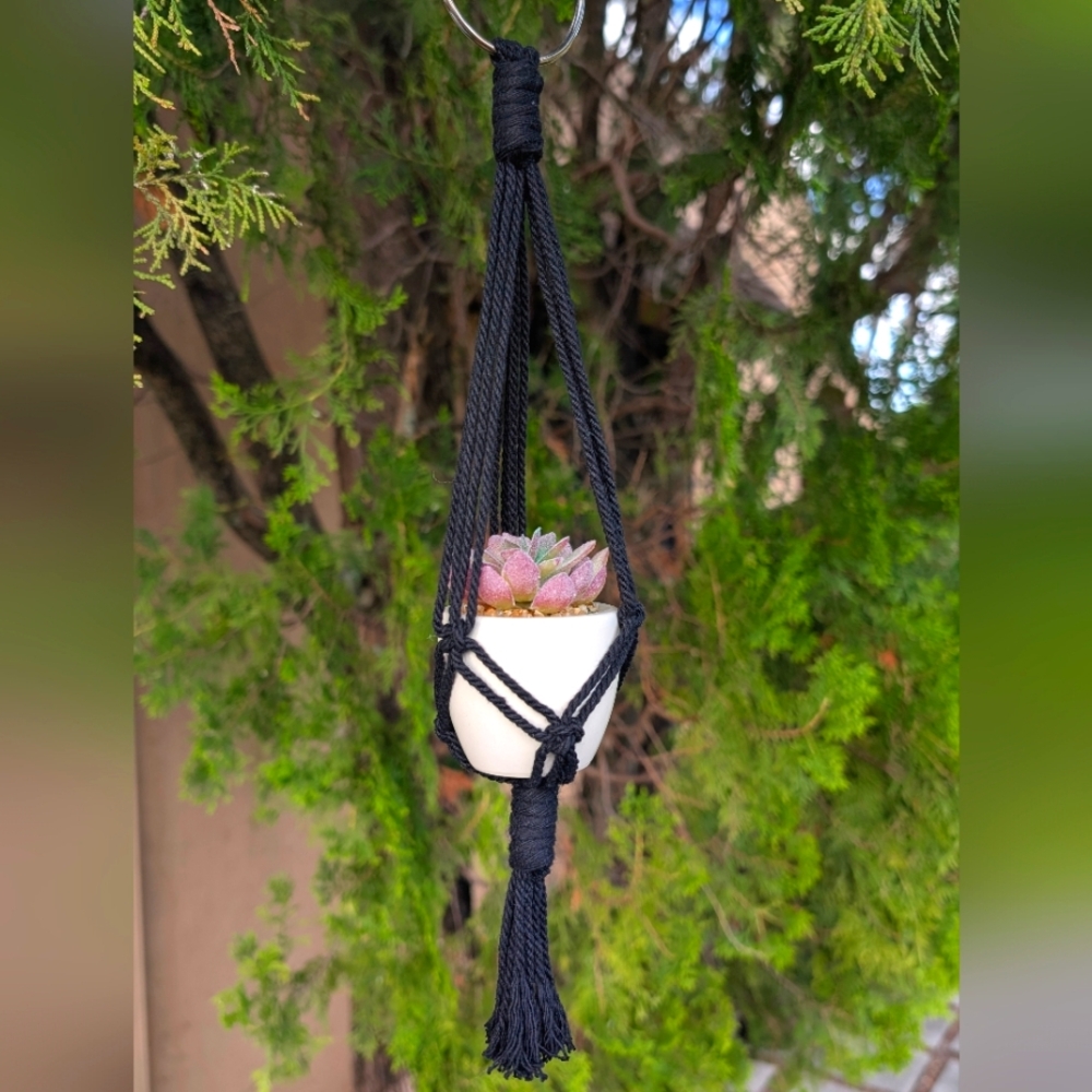 Macrame Car Charm Plant Hanger With Artificial Succulent